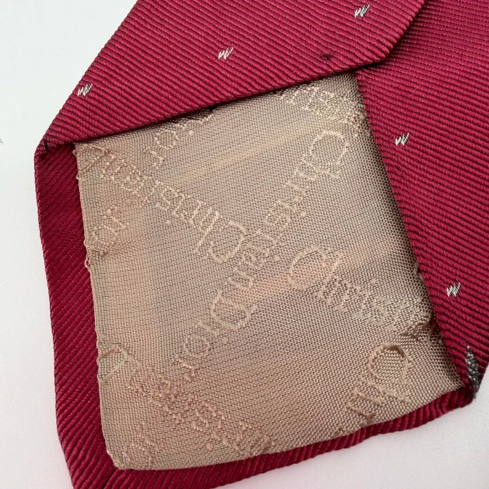 Vtg Christian Dior Tie Mens Crimson Red Silk Necktie Made in USA Designer Luxury